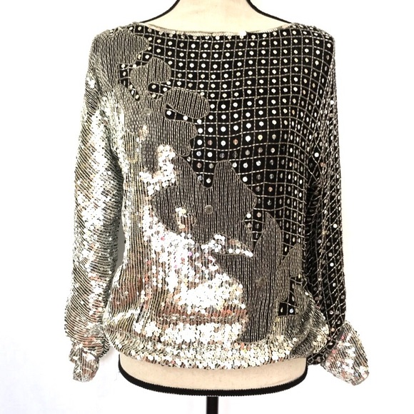 Vintage Tops - Vintage Beaded Sequin Statement Top